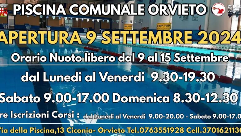 Riapre lunedì 9 settembre la piscina comunale di Orvieto